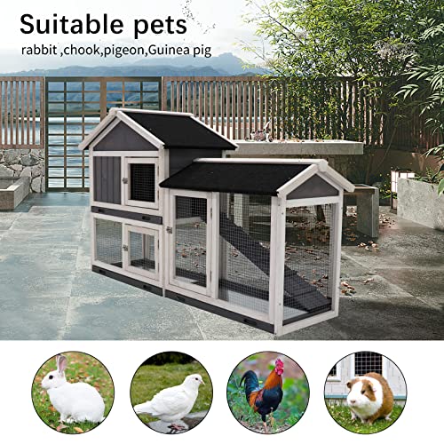 HOMLOVLY Rabbit Hutch Bunny Cage, Large Wooden Rabbit House Indoor Outdoor with Removable Trays, UV Panel, Guinea Pig Chicken Coop Pet House for Small Medium Animals, Black HOMLOVLY