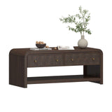 Oak&Sparrow 48'' Boho Coffee Table, Thickened Arc-Shaped Design with Rattan Drawer, Oak Table for Living Room