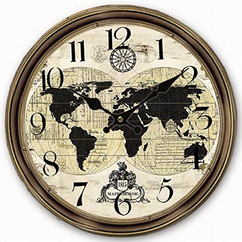 Telisha Wooden Wall Clock World Map Globe Map Brown Clock Retro Vintage Large Clock Home Decorative Country Non -Ticking Silent Quiet 14 Inch Gift - WoodArtSupply