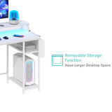 Lufeiya White Computer Desk with File Drawers Cabinet, 55 Inch Home Office Desk with Monitor Stand Shelves, Writing Study Gaming Desks with Led Light Power Outlets for Bedroom, White Lufeiya