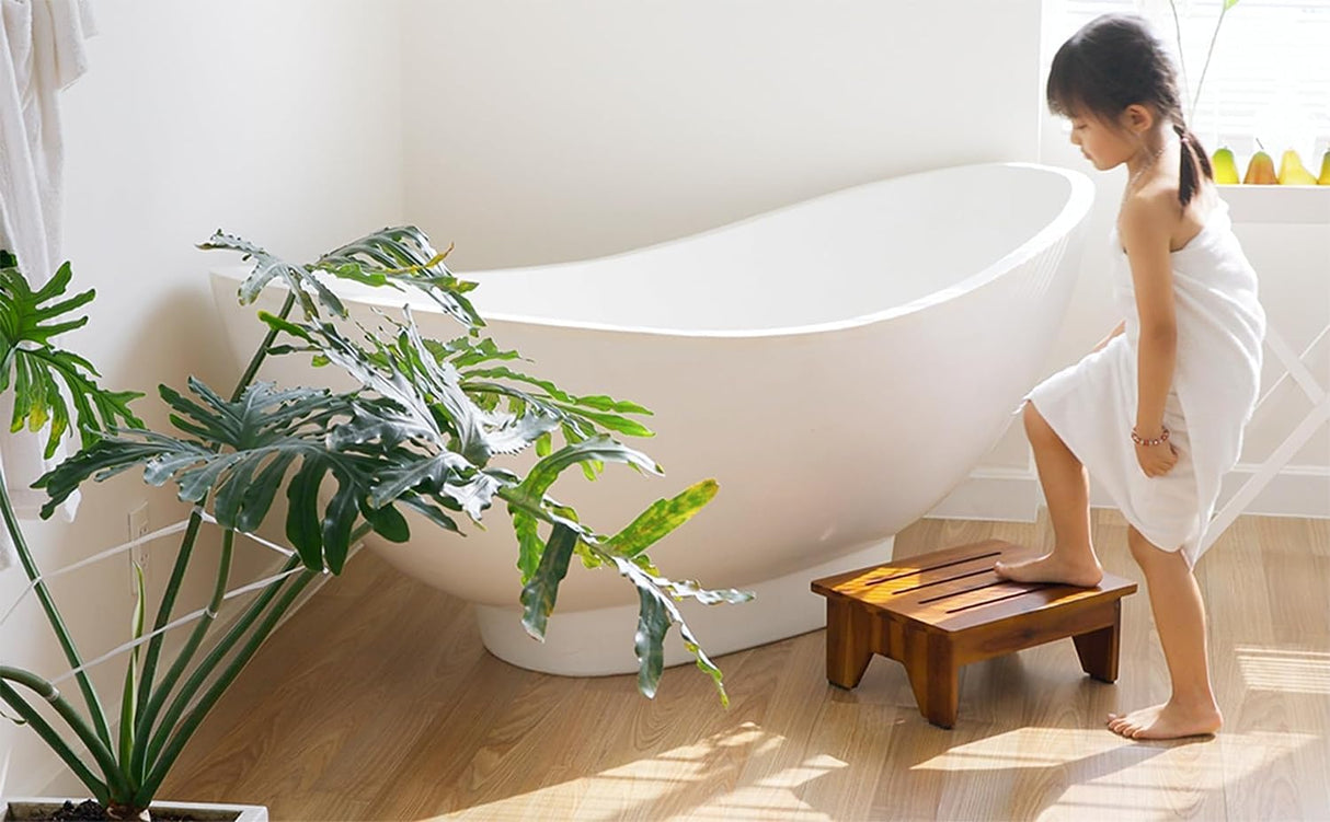 TINAMO 6.5" Acacia Wood One Step Stool for Adults (No Assemble Required)- 500 Lbs Wooden Step Stools Heavy Duty for High Bed Riser, Bathroom, Bedroom - Small Stepping Stool for Elderly, Seniors, Kids Tinamo