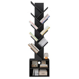 Azaeahom 8 Tier Tree Bookshelf, Wood Bookcase with Storage Cabinet, Modern Tall Narrow Bookshelves Organizer, Floor Standing Book Shelf for Bedroom/Living Room/Home Office/Corner (Black, 8 Tier) Azaeahom