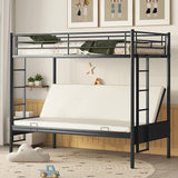 Twin Over Futon/Full Bunk Bed, Bed Frame with Sturdy Steel Frame, Convertible Metal Bunk Bed Couch and Bed with Guard Rail Ladder for Kids Adults Teens,Black Bellemave