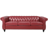 LEVNARY Chesterfield Sofa, Classic Tufted Upholstered Leather Couch, Modern 3 Seater Couch Furniture with Tufted Back for Living Room Office (Wine Red) LEVNARY