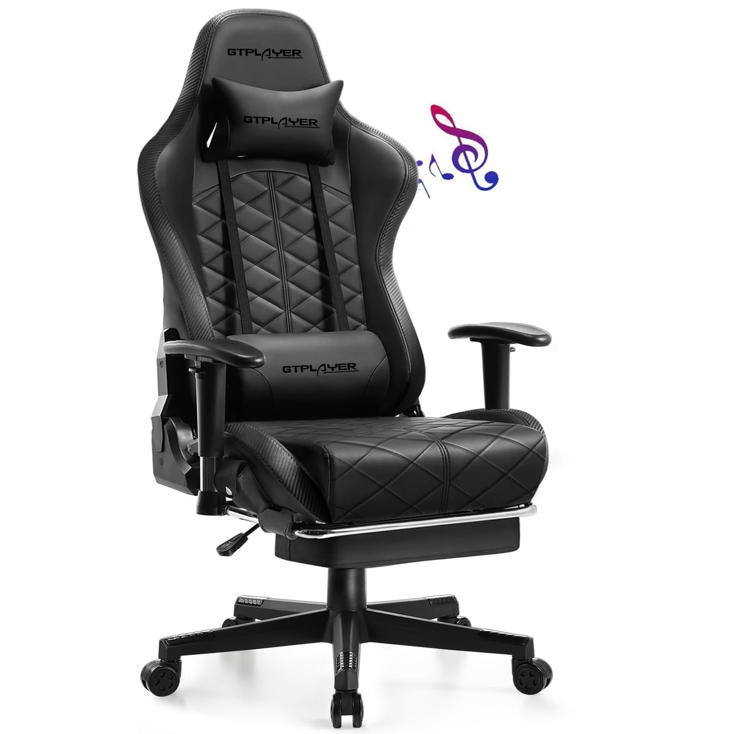 GTPLAYER Gaming Chair, Computer Chair with Bluetooth Speakers, High Back Ergonomic Office Chair Desk Chair with Lumbar Support, Height Adjustable Game Chair with Footrest 330LBS, Black