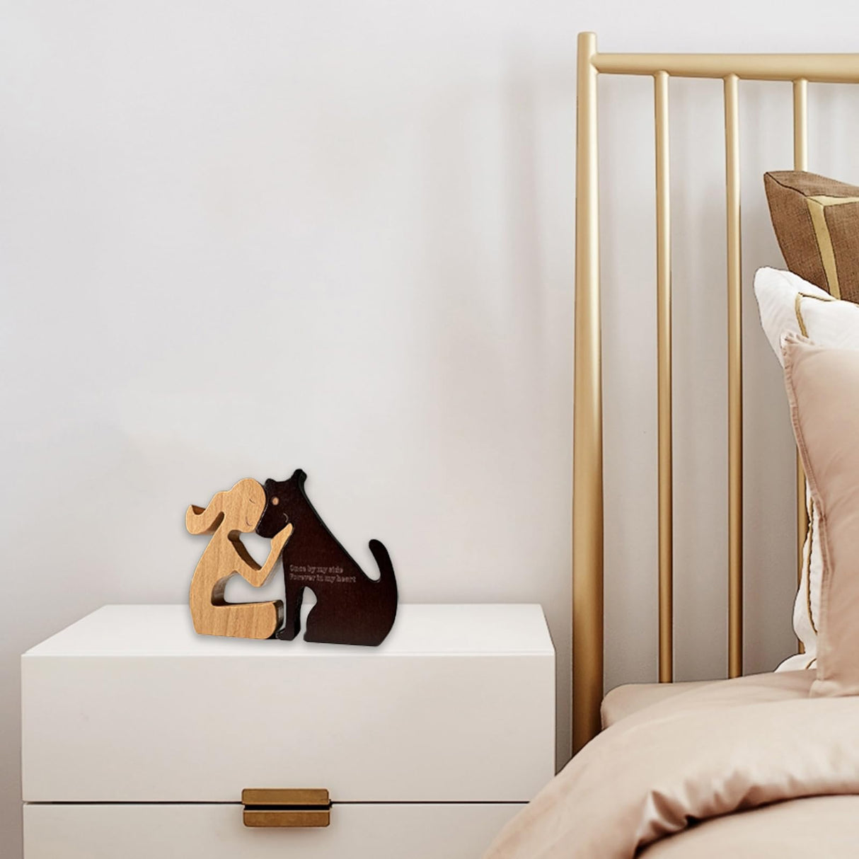 Bantlou Handmade Wooden Statue - Personalized Wooden Pet Carvings - Cute House Decor, People and Dog Statue, Shelf Decor Accents - Customizable Text, Home Decor Gifts for Family - Natural Wood(02) Bantlou