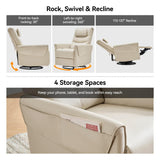 AIRSKY Leather Recliner Chair, Top Grain Leather, Italian Water-Washing Process, Movable Headrest,Swivel Rocker Recliner, Nursery Rocking Chairs,Wall Hugger Recliners, Living Room Chair, Beige, R3 AIRSKY