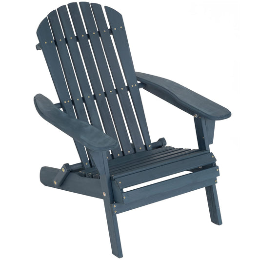 FDW Folding Adirondack Chair Pinewood Porch Chair Weather Resistant Lawn Chair Wood Patio Chairs with Wood Texture for Patio Garden Lawn Backyard Deck Pool Beach Firepit,Navy Color