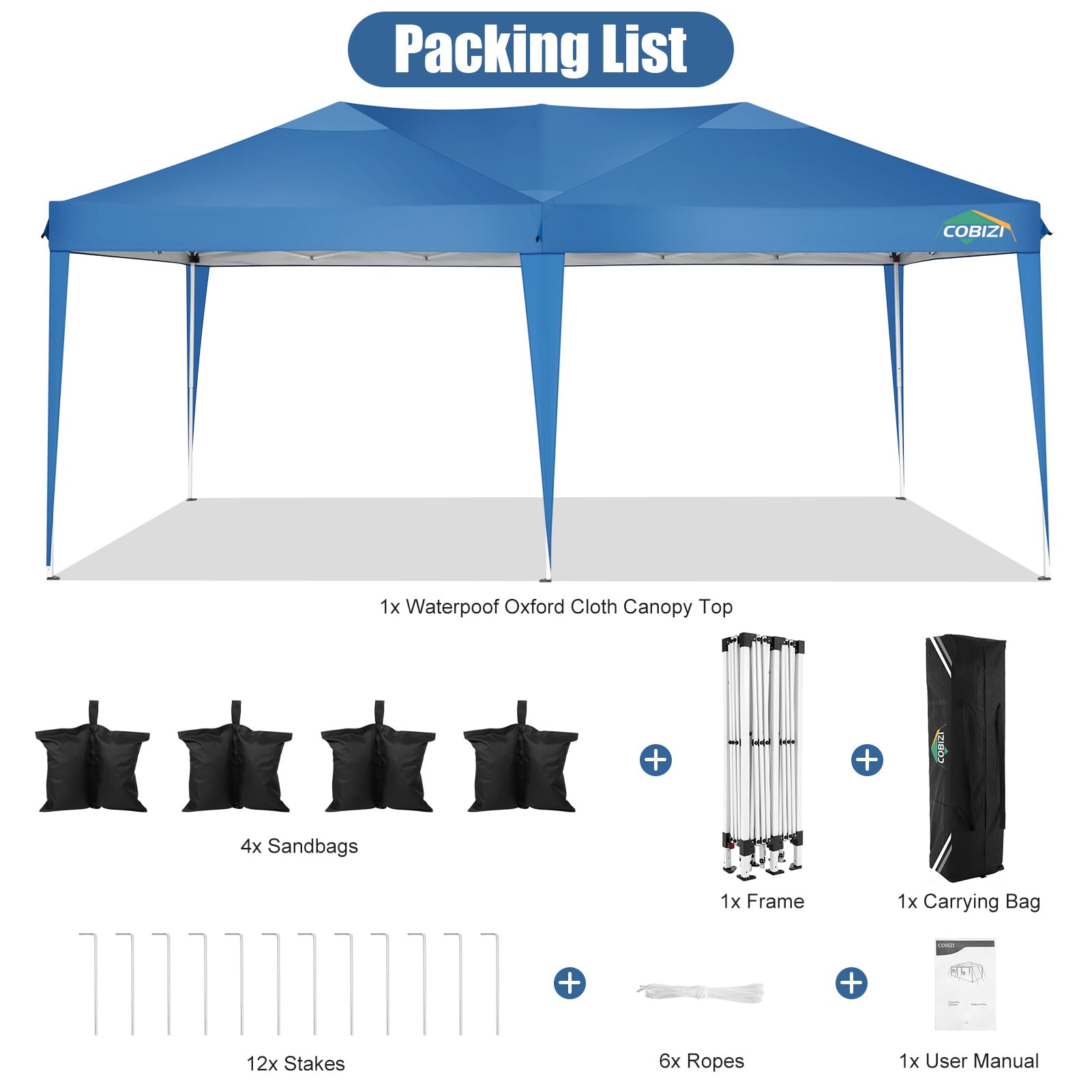 COBIZI Canopy 10x20 Pop Up Canopy Tent 10x20ft Waterproof Party Tent Ez Up Canopy Tents for Parties Wedding Outdoor Commercial Event Gazebo Portable Instant Tent for Backyard Camping Carport, - WoodArtSupply