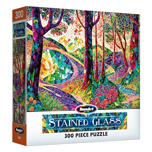 RoseArt - Stained Glass - The Long and Winding Road - 300 Adult Piece Jigsaw Puzzle for Adults RoseArt