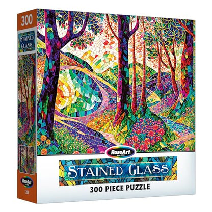 RoseArt - Stained Glass - The Long and Winding Road - 300 Adult Piece Jigsaw Puzzle for Adults