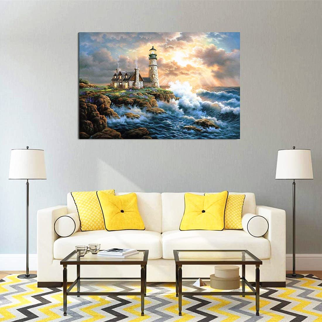 koemhxb Large Paint by Number for Adults(24x16 inch),Lighthouse Paint by Numbers Kits for Adults Beginner,Lighthouse Painting by Numbers for Home Wall Decor koemhxb