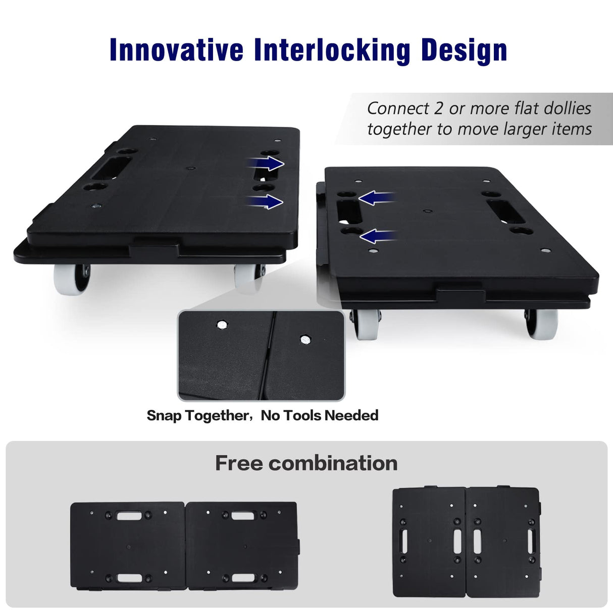 Furniture Dolly, 2 Pack Moving Dolly Connectable, 15.63 x 10.23 inch, 500 Lbs Capacity, Furniture Movers 4 Wheels Heavy Duty, Small Flat Dolly Cart, Portable and Light Dollies Insdawn