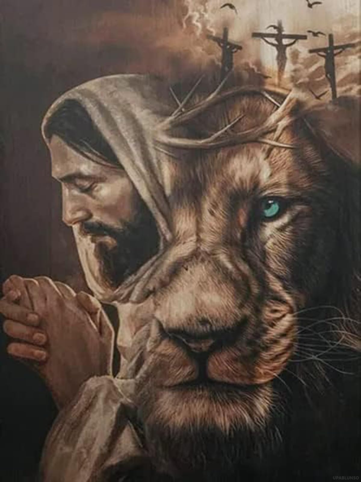 UPABLUNSO Diamond Painting Kit for Adults Jesus Lion Cross Religion Diamond Art Painting by Number Kits Gem Art Wall Home Decor 12x16 inch UPABLUNSO