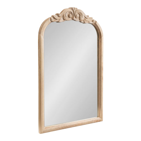 Kate and Laurel Arendahl Traditional Arch Wall Mirror, 24 x 36, Natural Wood, Vintage Baroque-Inspired Wooden Arched Bathroom Mirror for Over Sink with Ornate Carved Crown Kate and Laurel