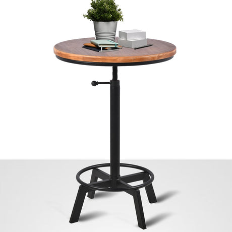 BOKKOLIK Height Adjustable Vintage Industrial Bar Table with 360° Swivel Wooden Top BOKKOLIK