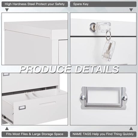 Yizosh 5-Drawer Metal Locking File Cabinet in White - Organiser for Home or Office Yizosh