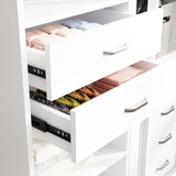 Homsee Extra Large White & Silver Sliding Glass Door Wardrobe Armoire with 2 Hanging Bars and 6 Drawers Homsee