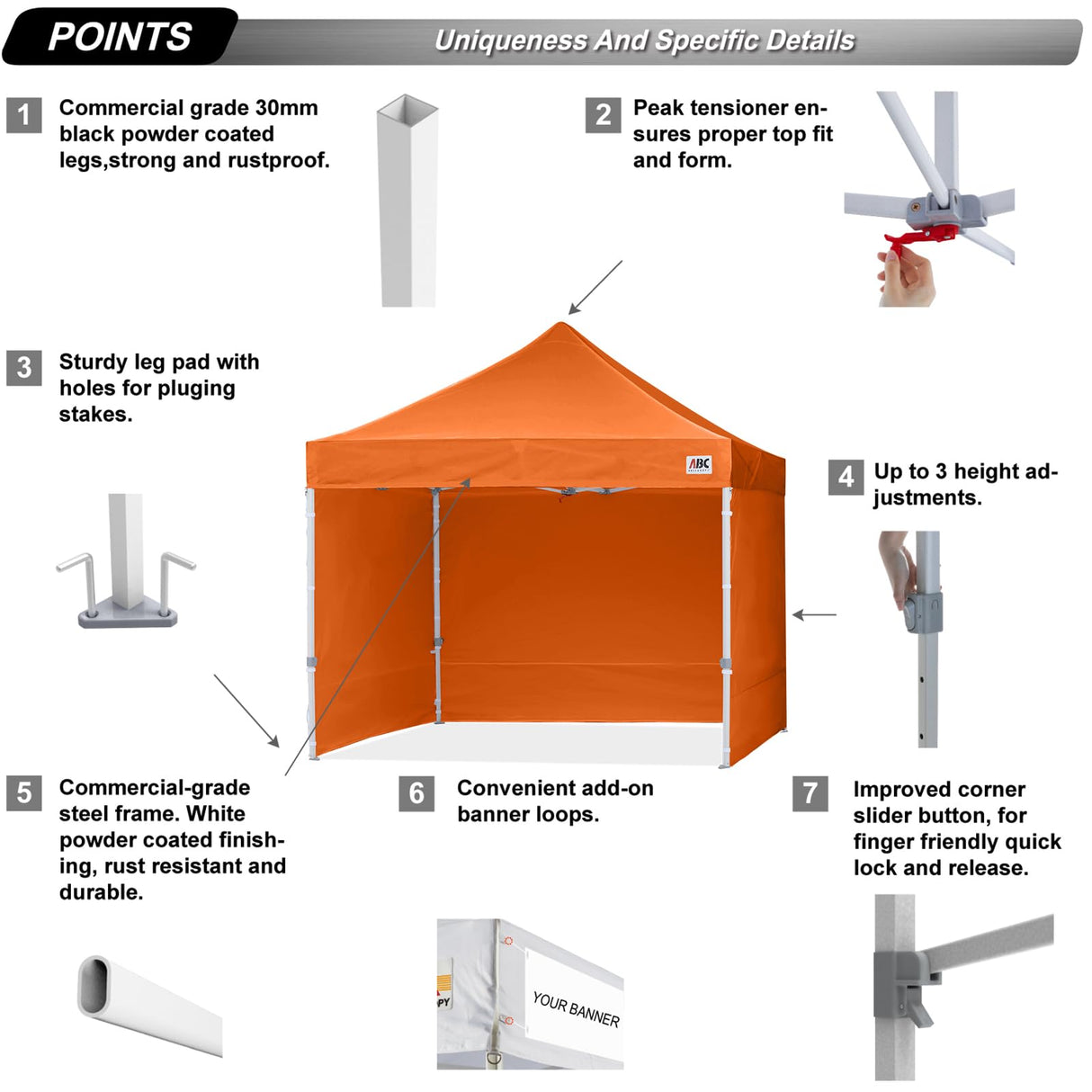 ABCCANOPY Easy Pop Up Canopy Tent with Sidewalls 10x10 Commercial -Series, Orange ABCCANOPY