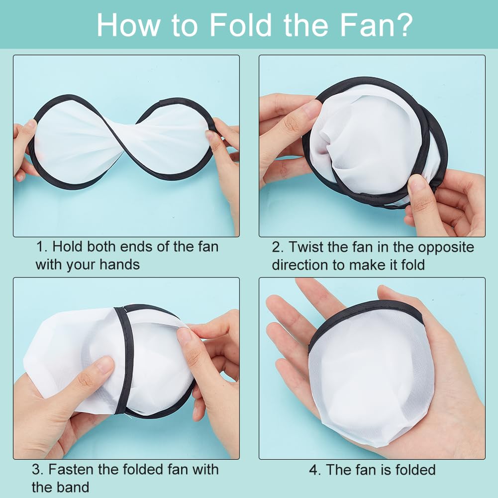 BENECREAT 5 Pcs White Foldable Flying Disc Fans 9.8 Inch Sublimation Fans Polyester Black Edge Folding Fan Set with Bag for Wedding Party Favors Outdoor Activity Christmas