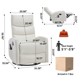 PELUMY Manual Recliner Chair with Heat & Vibration Massage, 360° Swivel Rocker Recliner with 155° Recline and Lumbar Heat, Compact Recliner for Living Room & Small Spaces (Breathable Leather, White) PELUMY