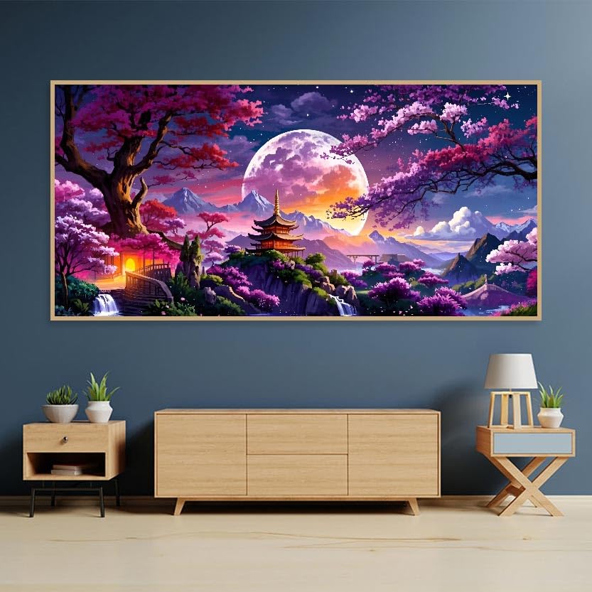 pchmcu 5D Large Diamond Art Painting,Landscape Diamond Art Kits for Adults,DIY Full Drill Crystal Rhinestone Arts and Crafts,Moon Tree Art Painting with Diamond Home Wall Decor 27.5 X 15.7inch pchmcu