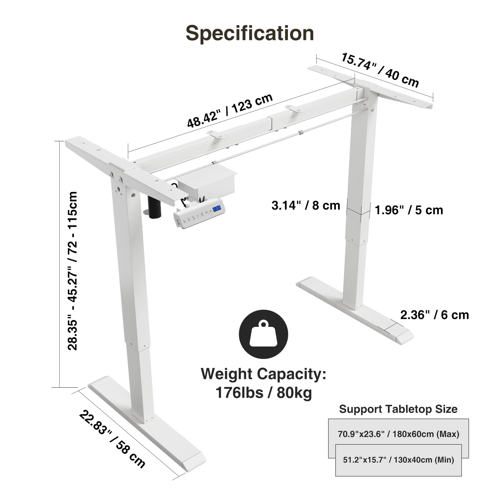 Juyancao Electric Standing Desk Frame Motor Height Adjustable Desk Motorized Stand Up Desk White(Frame Only) - WoodArtSupply