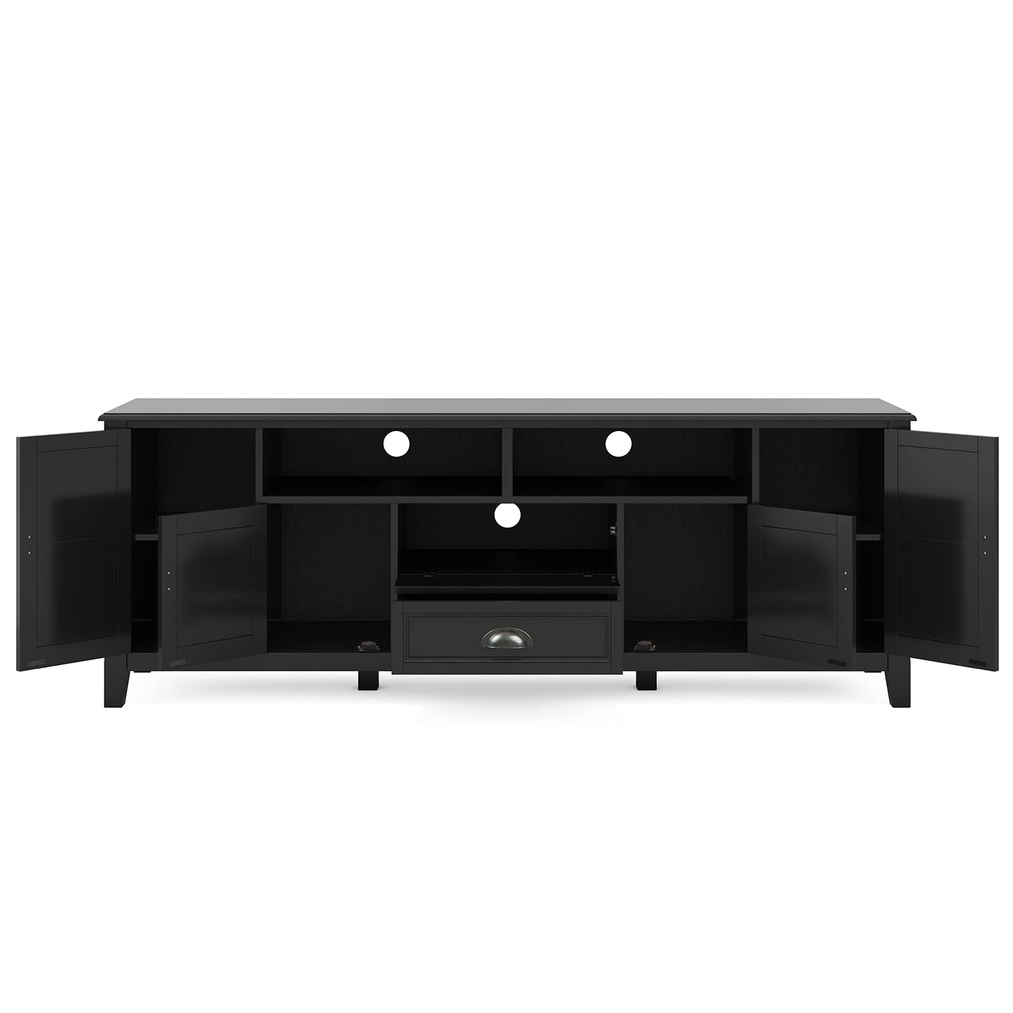 SIMPLIHOME Burlington SOLID WOOD 72 Inch Wide Transitional TV Media Stand in Black for TVs up to 80 Inches, For the Living Room and Entertainment Center