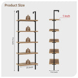 Airynee Ladder Bookshelf, 5 Tier Book Shelf, Wall Mount Bookshelves and Bookcases with Metal Frame, Anti Dump, Tall Bookcase for Living Room, Home Office, Bedroom Oak Airynee