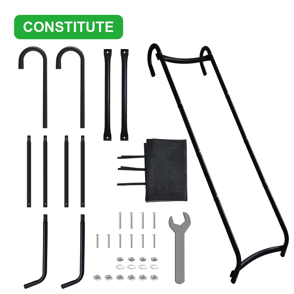 Eurmax USA Universal Easy-to-Assemble Trampoline Slide Ladder, Heavy Duty Steel Trampoline Accessory Slide for Kids Climb Up&Slide Down/Black with Shoes Pocket Eurmax