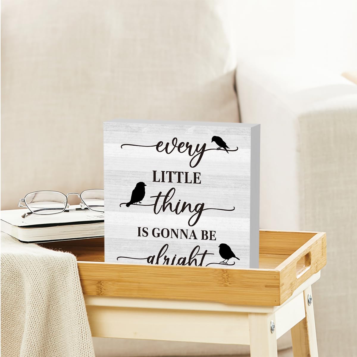 Every Little Thing is Gonna Be Alright Sign,Three Little Birds Sign Gift, Positive Daily Remider Gift for Kids Classroom Farmhouse Home Office Desk Decor Accessories 5 X 5 Inches - WoodArtSupply