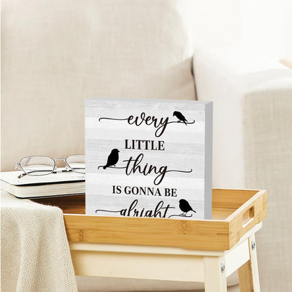 Every Little Thing is Gonna Be Alright Sign,Three Little Birds Sign Gift, Positive Daily Remider Gift for Kids Classroom Farmhouse Home Office Desk Decor Accessories 5 X 5 Inches - WoodArtSupply