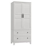 GarveeHome Armoire Wardrobe Closet with 2 Drawers,72 in Wooden Wardrobe Cabinet with Hanging Rod, Tall Clothing Armoire Cabinet with Doors and 18 Adjustable Shelves for Bedroom, Clothes, Rustic White GarveeHome