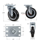 NINOSO 5" Caster Set of 4, Heavy Duty Industrial Caster Wheels with Load 1400lbs Capacity, Polyurethane Shopping Cart Wheels Replacement for Furniture Equipment Dollies(2 Swivel & 2 Rigid) Ninoso