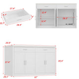 TAMUNE Kitchen Storage Island with USB Port & 2 Drawers, Stationary Kitchen Island Table with Light Grey Countertop, Bar Table with 4 Shelves White 29.1”D x 61”W x 37.4”H TAMUNE