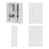 Homsee White Wardrobe Armoire Wooden Closet with 3 Doors, 5 Storage Compartments, 2 Hanging Rods & Decorative Handles for Bedroom Homsee