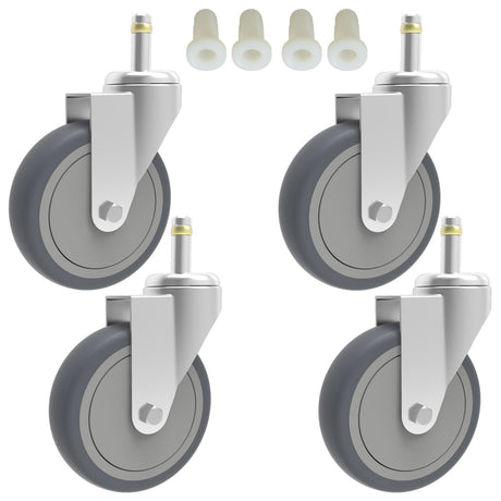 RILIDRI 4-Inch Swivel Stem Caster, 7/16-Inch Stem Diameter Rubber Wheel, Heavy Duty TPR Replacement Wheels for Rubbermaid Mop Bucket Cart Grill Casters - 4 Pack RILIDRI