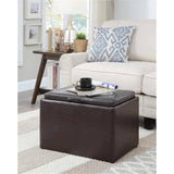 Convenience Concepts Designs4Comfort Accent Storage Ottoman 22.75" - Modern Foot Stool with Decorative Tray for Living Room, Dining Room, Office, Den, Espresso Faux Leather Convenience Concepts