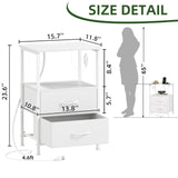 Somdot White Nightstand with Charging Station and LED Light for Bedroom, 2 Drawers Dresser with Fabric Bins for Bedside Kids Dorm Room Closet Laundry Entryway, White Leather Somdot