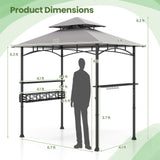 HAPPYGRILL 8 x 5 FT BBQ Grill Gazebo with 2 Side Shelves, Storage Basket, Hanging Hooks, Bottle Opener, Double-Tiered Top, Metal Frame, Outdoor Barbecue Canopy, Grilling Shelter for Patio Garden Yard HAPPYGRILL