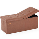 HAUSFRAU 31.5 Inches Ottoman with Storage Bench, Folding Ottoman Bench Small Foot Rest Stool, Bedroom Bench with Flipping Lid, Faux Leather Retro Brown HAUSFRAU