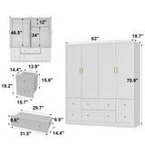 Hitow 4-Door Armoire Wardrobe Closet with Hanging Rod, White Clothing Storage Cabinet with Drawer Organization, 70.9" Tall Wooden Bedroom Wardrobe Armoire for Hanging Clothes Hitow