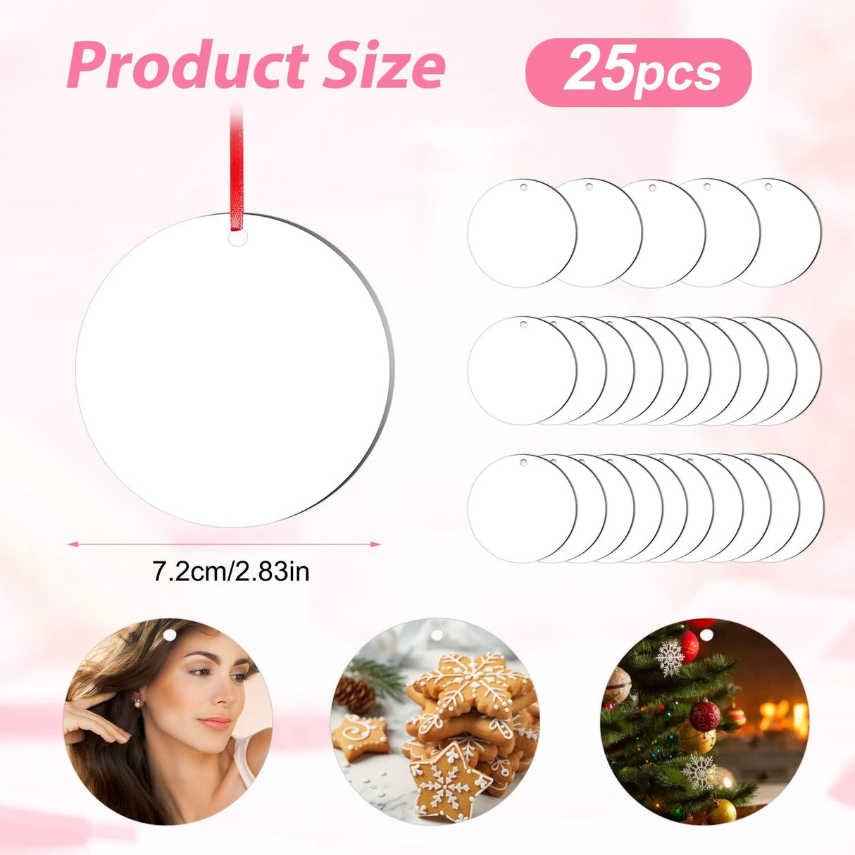 SAVITA 25pcs Sublimation Blank Pendants, 2.83inch MDF Personalized Sublimation Pendant Round Blank Discs Halloween Christmas Ornaments DIY Creation Supplies SAVITA