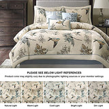 Madison Park Quincy Cozy Comforter Nature Scenery Design - All Season Bedding, Matching Bed Skirt, Decorative Pillows, Quincy, Leaf & Bird Khaki King(104"x92") 7 Piece