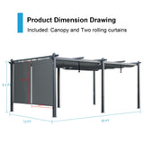 Aoodor 12 x 20 FT Outdoor Pergola with Retractable Shade Canopy, Dark Gray Matte Aluminum Frame, 2 Pieces Roller Shade Curtain, Grape Trellis Pergola for Patio Backyard and Deck - Charcoal Gray Aoodor