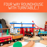Maxim 100 pc Mountain Wooden Train Set with Roundhouse for Toddler with Double-Side Train Tracks Fits Brio, Thomas, Melissa and Doug, Kids Wood Toy maxim enterprise, inc.
