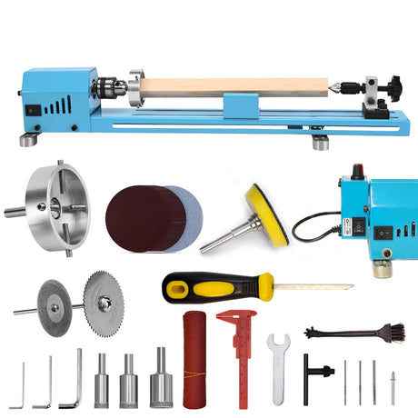 Mini Wood Lathe Machine Multi-Purpose Upgraded And Lengthened Processing Diameter 11inch Support Turning Cutting Sanding Polishing Wood, Upgraded infinite speed control FesmTek