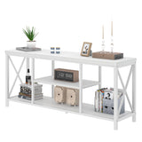 EXCEFUR 55 inch TV Stand for TV up to 65 inch, Modern Media TV Console with Storage Shelves, Entertainment Center for Living Room, Bedroom, White Oak EXCEFUR