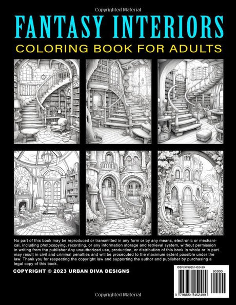 Fantasy Interiors Coloring Book For Adults: Explore the inside of Fairy & Gnome Cottages, Castles & Mansions. 50 Pages of Coloring Enjoyment For Adults & Teens. Majosta