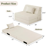 Luoxiao Folding Sofa Bed Convertible Sleeper Chair with Pillow Fold Out Couch Memory Foam Floor Mattress Portable Futon Sofa Bed Lazy Sofa for Living Room/Dorm/Guest Room/Home Office, Twin, Off White Luoxiao